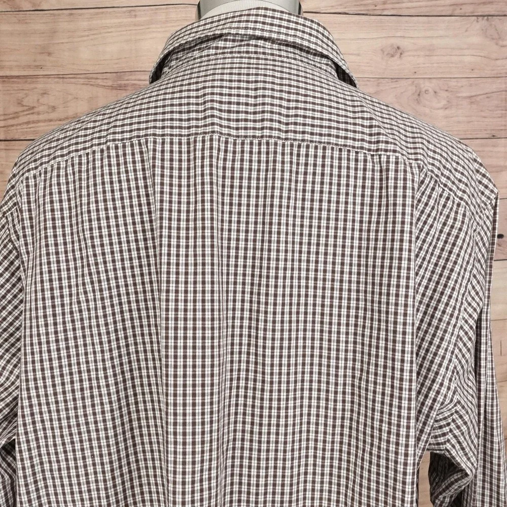 Croft & Barrow Shirt Mens 2XL Brown Check Long Sleeve Button-Up Easy Care Pocket